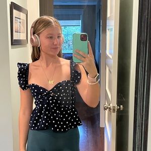 frilly cute tank top - navy and white